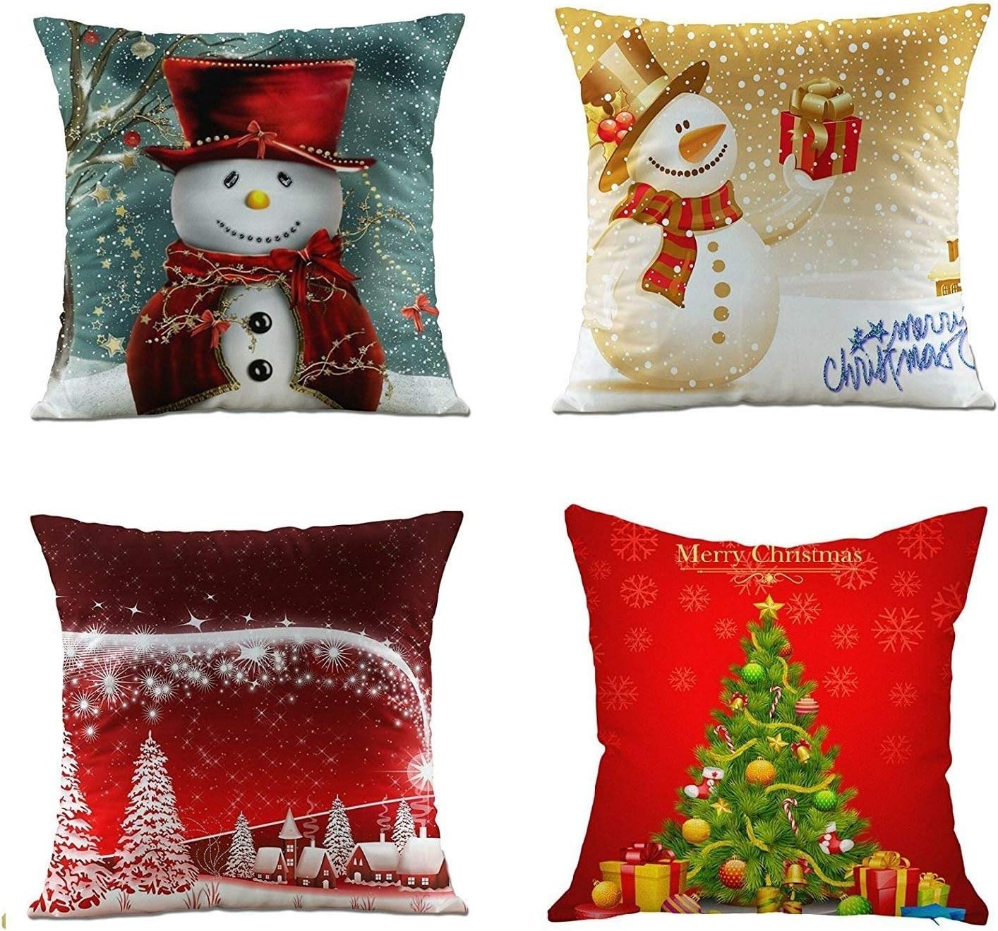 NATURALSHOW Merry Christmas Series Throw Pillow Case Decorative Cushion Cover Pillowcase Square 18in-Set of 4