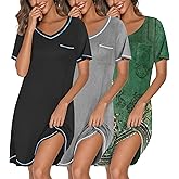 Ekouaer 3 Pack Nightgowns for Women Short Sleeve Sleep Shirts T Shirt Night Gown V Neck Nightshirts Soft Sleepwear Dress