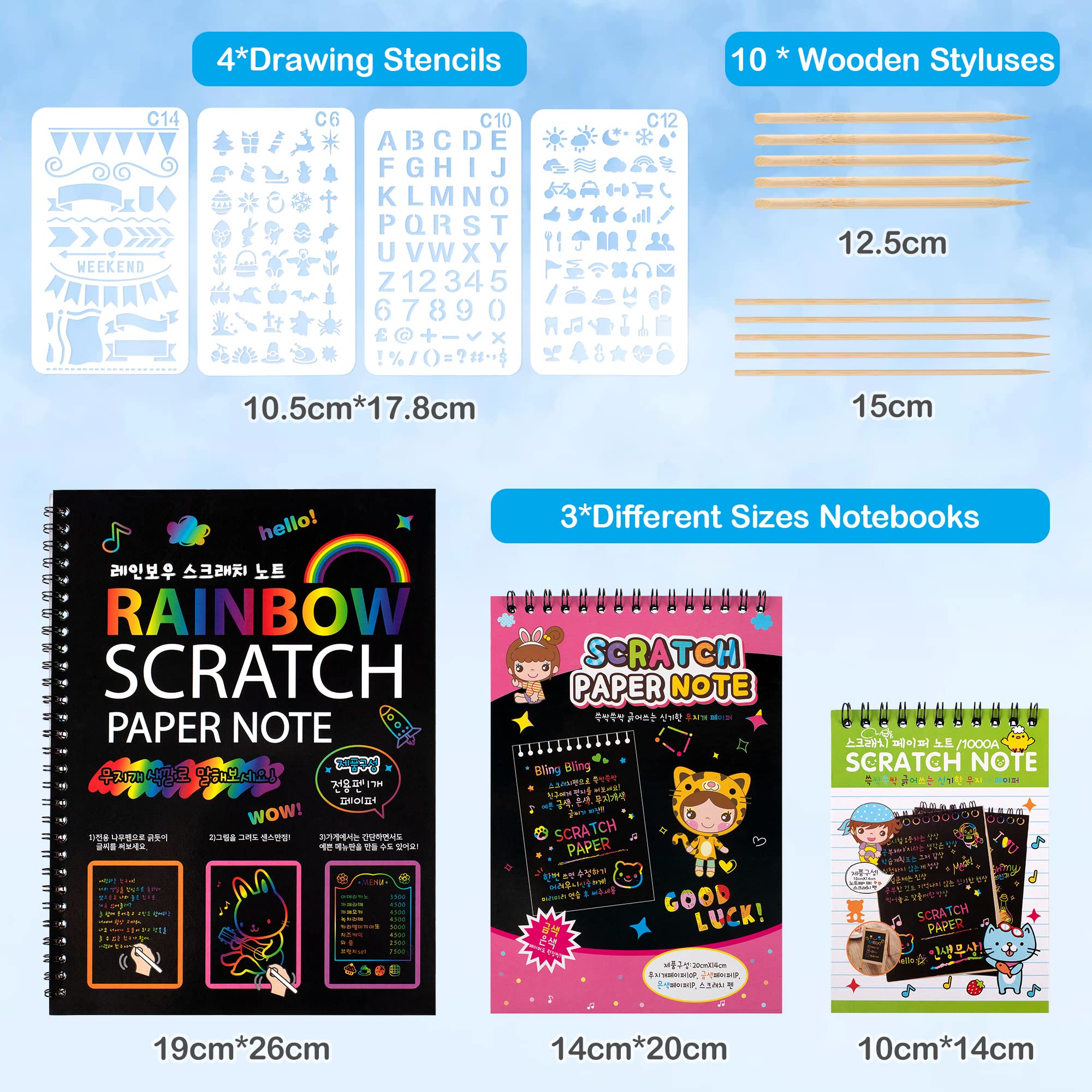 Mocoosy 140PCS Rainbow Scratch Paper Set, Magic Scratch Art Deluxe Combo with Case, Include Black Scratch Off Sheets, Scratch Notebook, Scratch Bookmarks for Kids Art Craft Kit Birthday Gifts