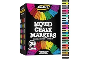 Bandle B. Chalk Markers - 24 Vibrant, Erasable, Non-Toxic, Water-Based, Reversible Tips. For Glass or Chalkboard Markers for Businesses, Restaurants, Liquid Chalk Marker (Vibrant 6mm)