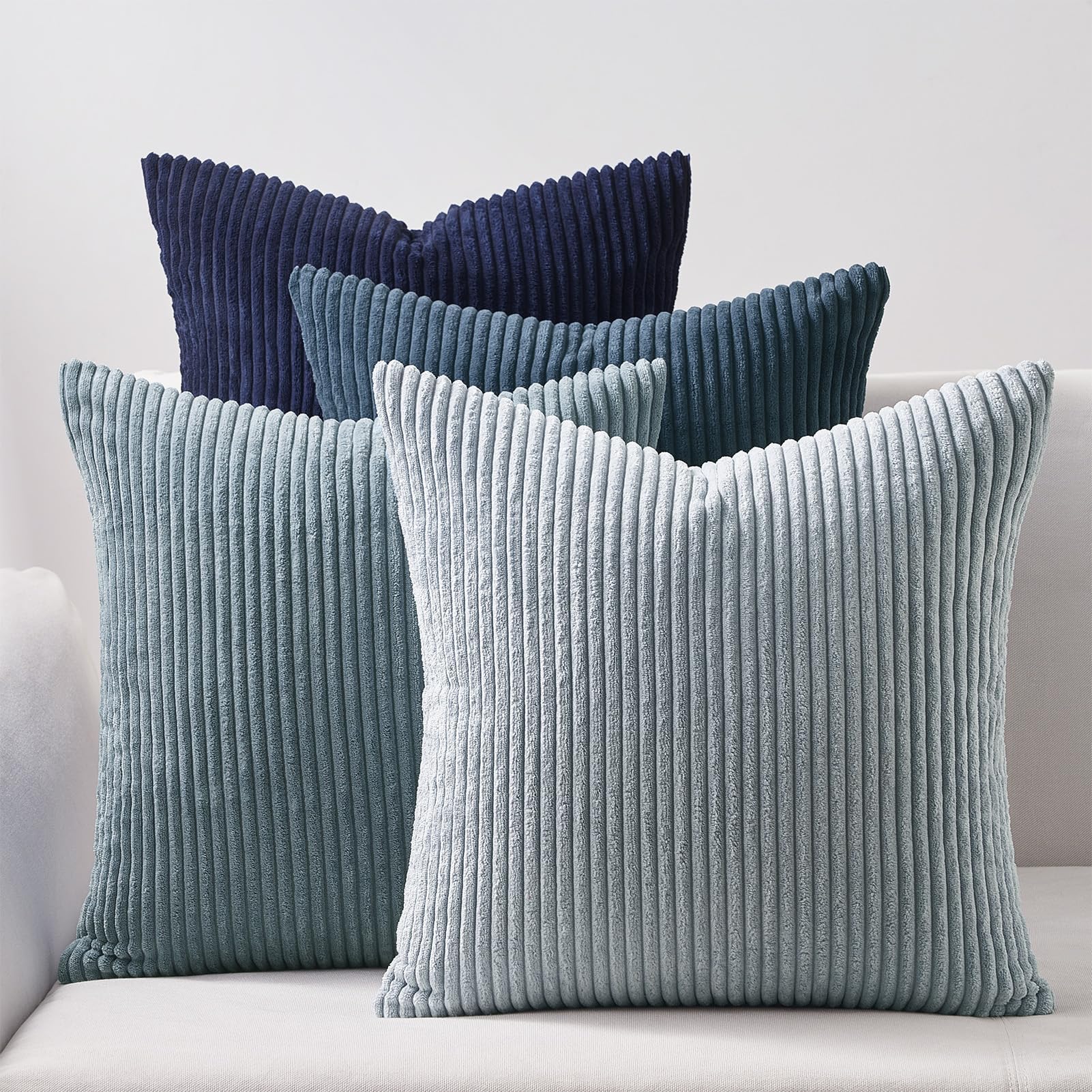 Topfinel Blue Cushion Covers 50cm x 50cm Winter Sofa Bed Colorful Cushions Soft Pillow Case 20x20 Corduroy Scatter Decorative Cushions Pillow Cover for Livingroom Bedroom Invisible Zipper,Set of 4