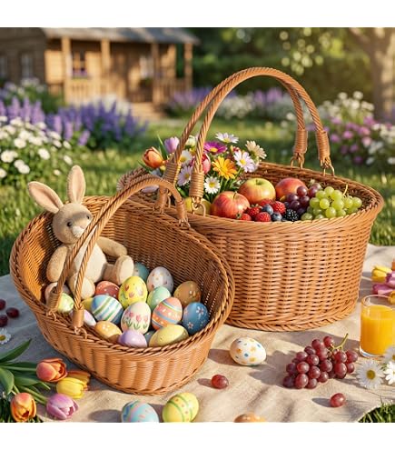 Panier Ovale à Récolte Lot De 2 Paniers De Récolte En Osier Naturel Avec Poignée Pour Ramasser Des Légumes - Panier De Fleurs En Osier Naturel - Panier De Récolte Tissé Multifonction