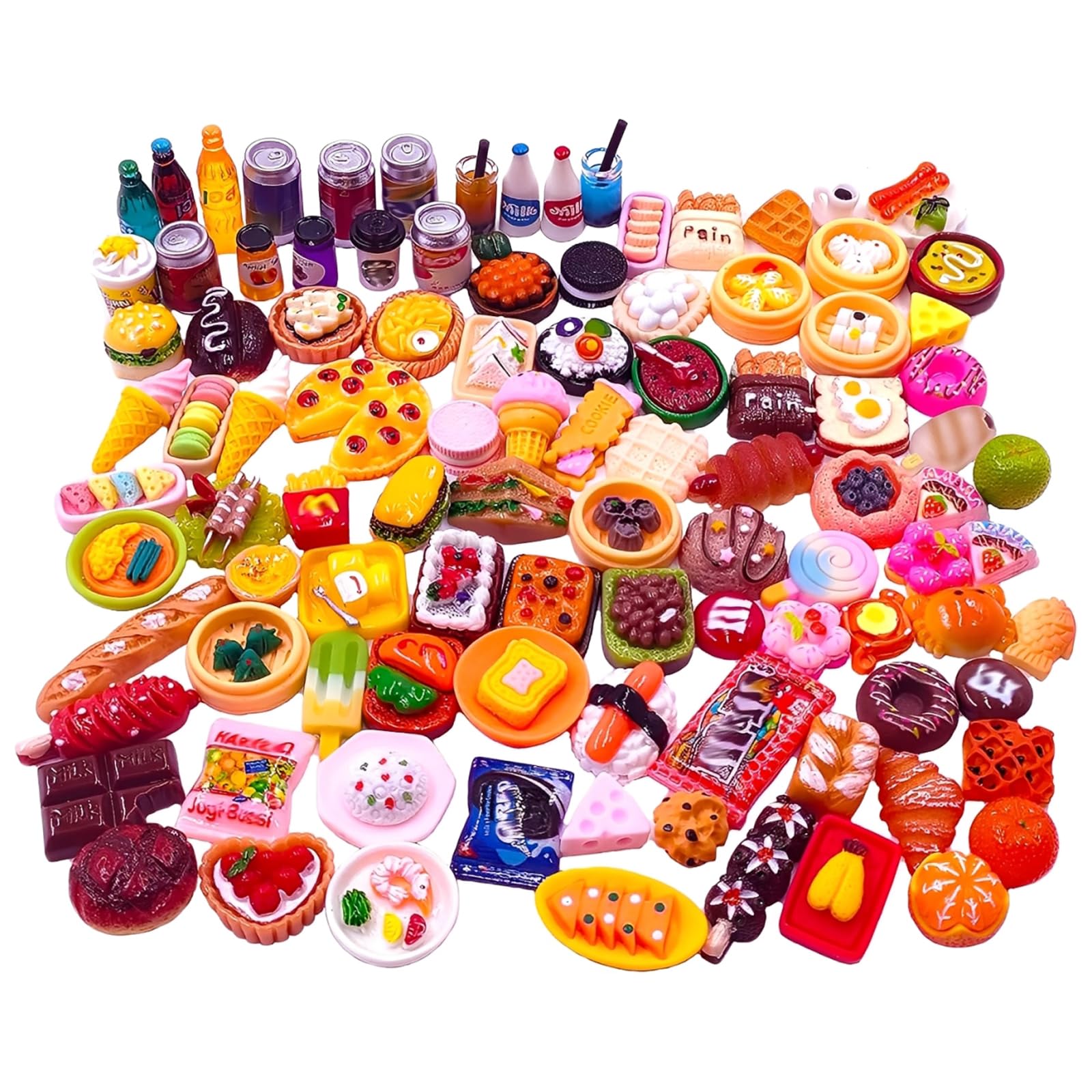 50 PCS Miniature Dolls House Accessories, Accessories with Random Mini Food, Mini Brands Food for Doll House, Pretend Play Toys for Kids Aged 3-12, Party Gifts and DIY Crafts