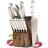 White Knife Set with Block - 14 Piece Forged Stainless Steel Triple Rivet White Kitchen Knife Set with Heavy Duty Kitchen She