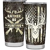 lpmisake Hunting Gifts for Men, I'd Rather Be Hunting Tumbler Cup Gift for Hunting Lovers, Hunting Gift for Dad Husband Him Birthday Christmas Gifts 20oz Coffee Mug Tumbler
