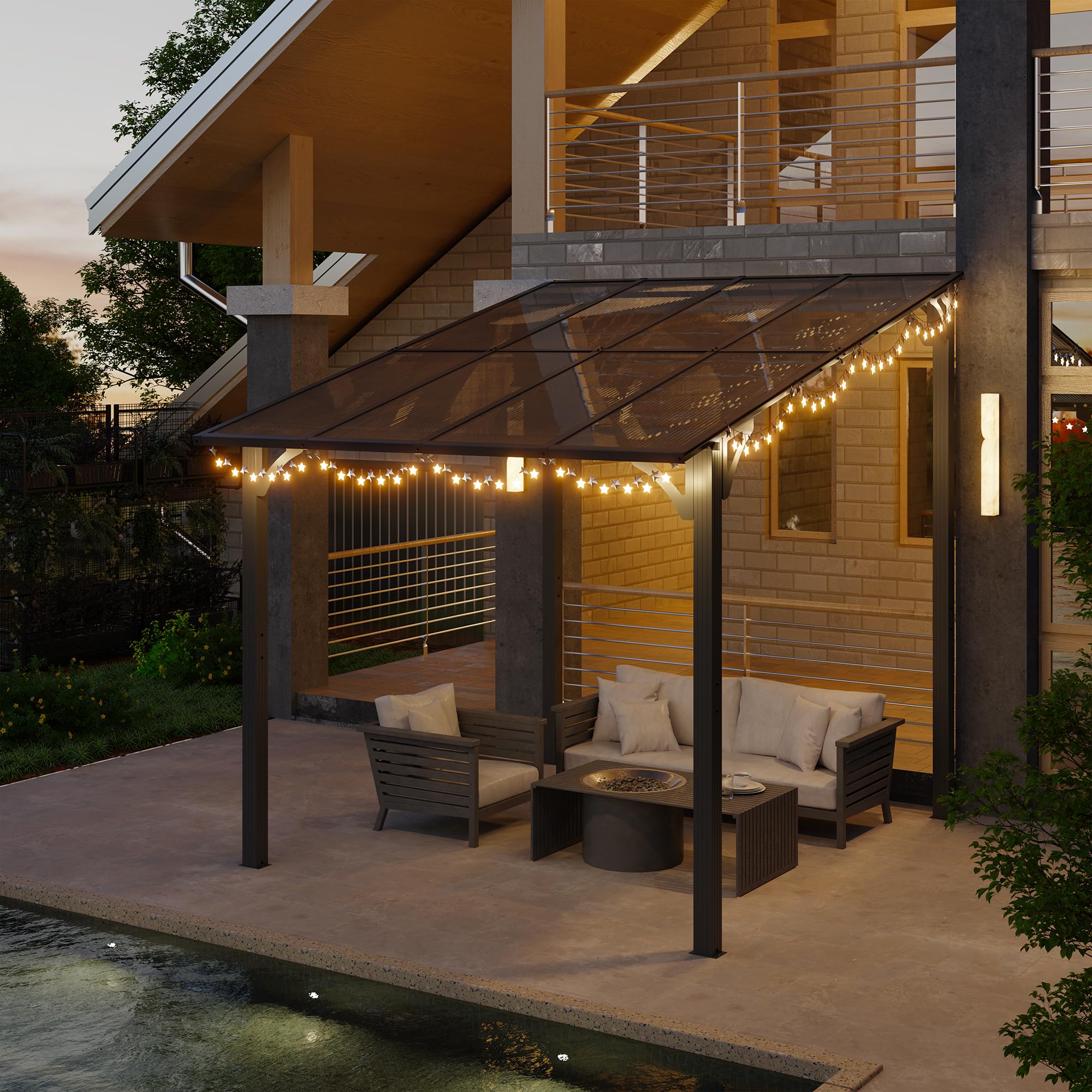 Photo 1 of **UNKNOWN MISSING PARTS*** Shintenchi 8 x 10FT Wall-Mounted Metal Gazebo Pergola,Outdoor Sloped Roof Hardtop Patio Gazebo,Heavy Duty Awnings for Patio,Backyard,Deck,Garden