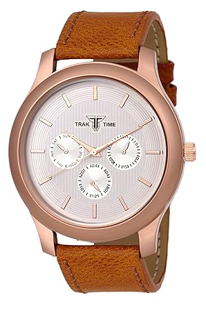Traktime Mens Analog White Dial with Brown Leather Strap Watches for Men - Casual Watches | Gift for Birthday, Aniversary & Love