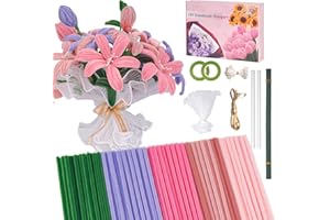 500 PCS Pipe Cleaners Craft Kit for Flower Making Lily DIY Material Bundle with 20 Stems, 100 Stamens, Ribbon, Tulle, Glue St