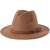 Lisianthus Men & Women Vintage Wide Brim Fedora Hat with Belt Buckle