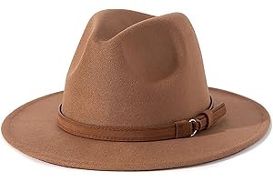 Lisianthus Men & Women Vintage Wide Brim Fedora Hat with Belt Buckle