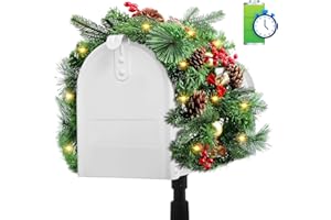 Riceshoot Pre Lit Artificial Christmas Mail Box Swag with Lights Berry and Pine Cones, 35.4 Inch Timed Mailbox Swag Christmas Mailbox Decoration Indoor Outdoor for Xmas Home Decor