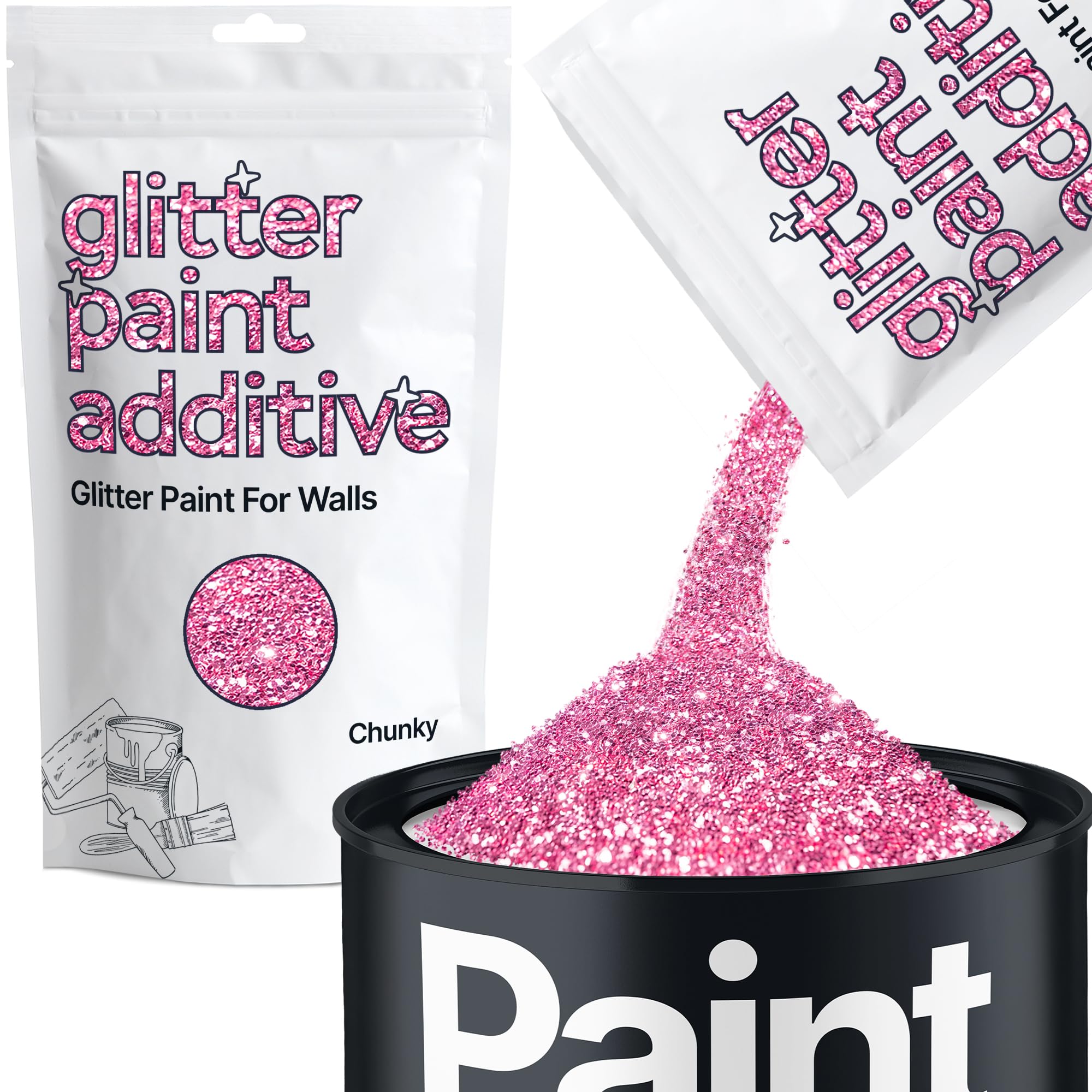 Hemway Rose Pink Glitter Paint Additive Chunky 100g for Adding Sparkle to Paints & Varnish | Paint Walls Sparkly Add to Emulsion, Acrylic or Lacquer Indoor