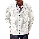Runcati Mens Cable Knit Cardigan Sweater Shawl Collar Casual Button Down Long Sleeve Sweaters