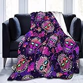 Feim-AO Skull Blanket Gifts for Women Neon Skulls Throws Skeleton 40 x 50 Inches Cozy Flannel All Season Blanket Home Decor