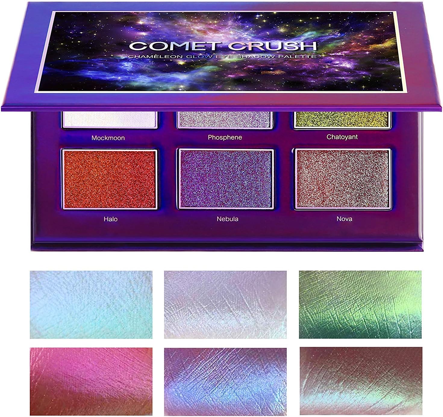 SYZYGY Eyeshadow Palette, Duochrome Highlighter Eye Makeup Palette, Holographic+Shimmer+Sparkly+Glitter Eyeshadow Vegan Cosmetics, 6 Multicolours