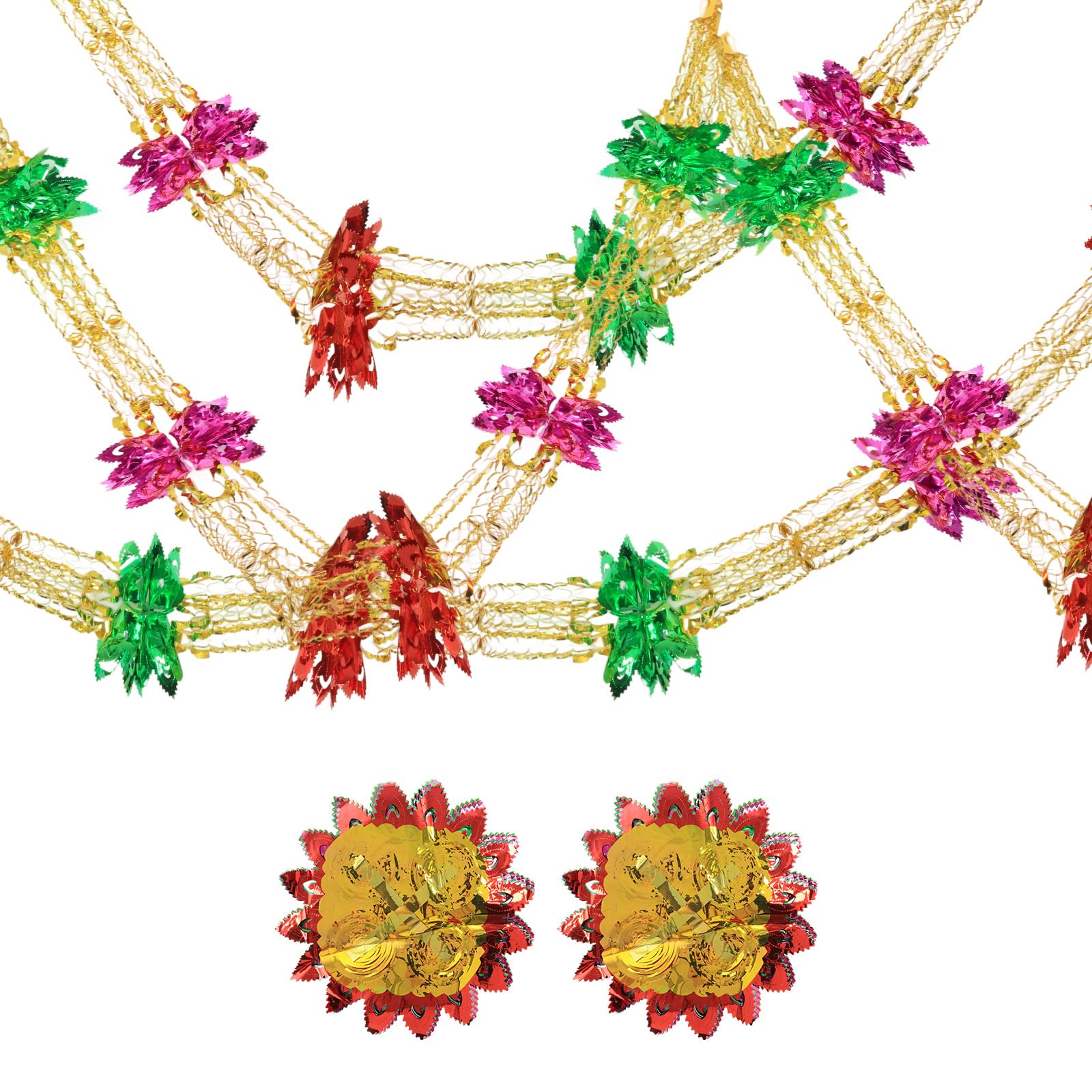 Skystuff Christmas Ceiling Decorations 2Pcs Swirl Foil Garlands, 9.8 Feet, Assorted Color