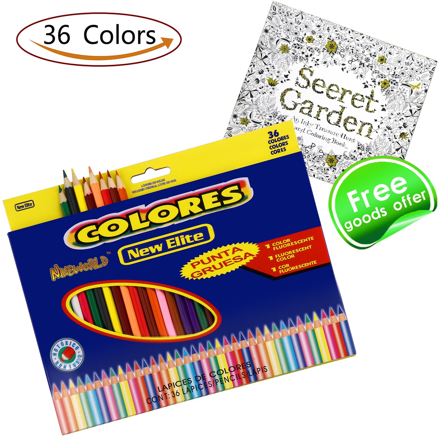 Colored Pencils + Coloring Books , Premium Assorted Oil Based coloring Pencils Set (36 Unique Color) with Thick Cores for Kids & Adults Artwork Coloring, Drawing ,Sketching , Painting