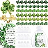 Kigeli 72/108/144 Pcs St Patricks Day Shamrock Pins Party Accessories Gift Clover Lapel Pins Bulk Irish Brooches with Blessing Cards and Gift Bags for Saint Patty's Day Party Favors