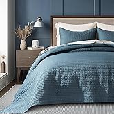 EVERGRACEHOME Cotton Sateen Quilt Set King Size, Pre-Washed Cotton Channel Stitch Coverlet Bedspread, 3 Pieces Lightweight Soft Bedding Sets for All Season, with 2 Pillow Shams, Sonoma Blue