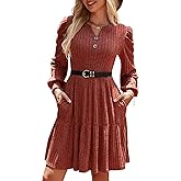 UEAL Womens Puff Long Sleeve Fall Dresses 2026 Winter Button Down Knit Sweater Dress with Pockets