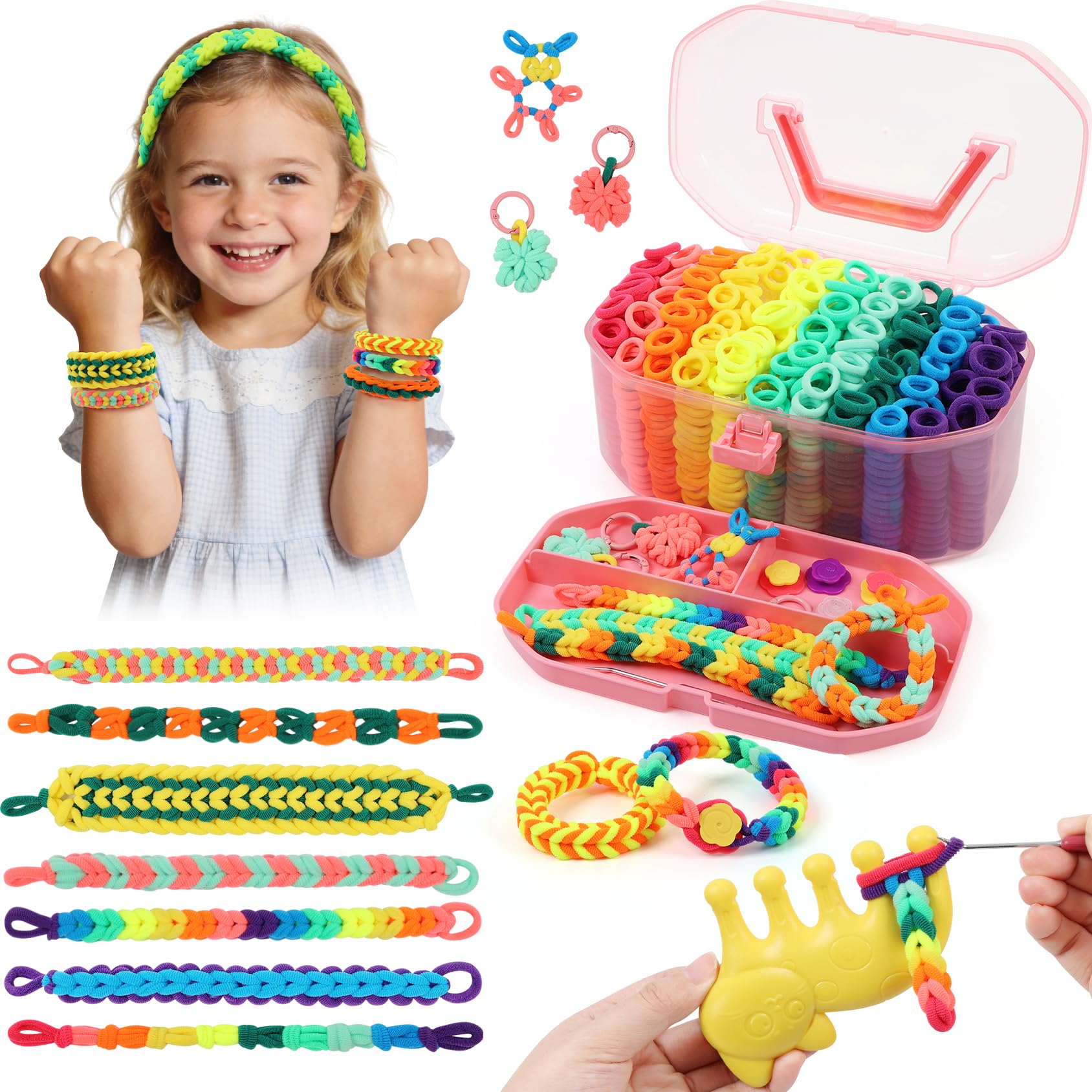 IQKidz Arts and Crafts for Kids Ages 6-8 8-12, Bracelets Making Loom Kit with 1000+ Loop Bands, DIY Hair Tie Bracelet Make Toy Set, Great Birthday Present for Girls 7 9 10 11 13 Year Old