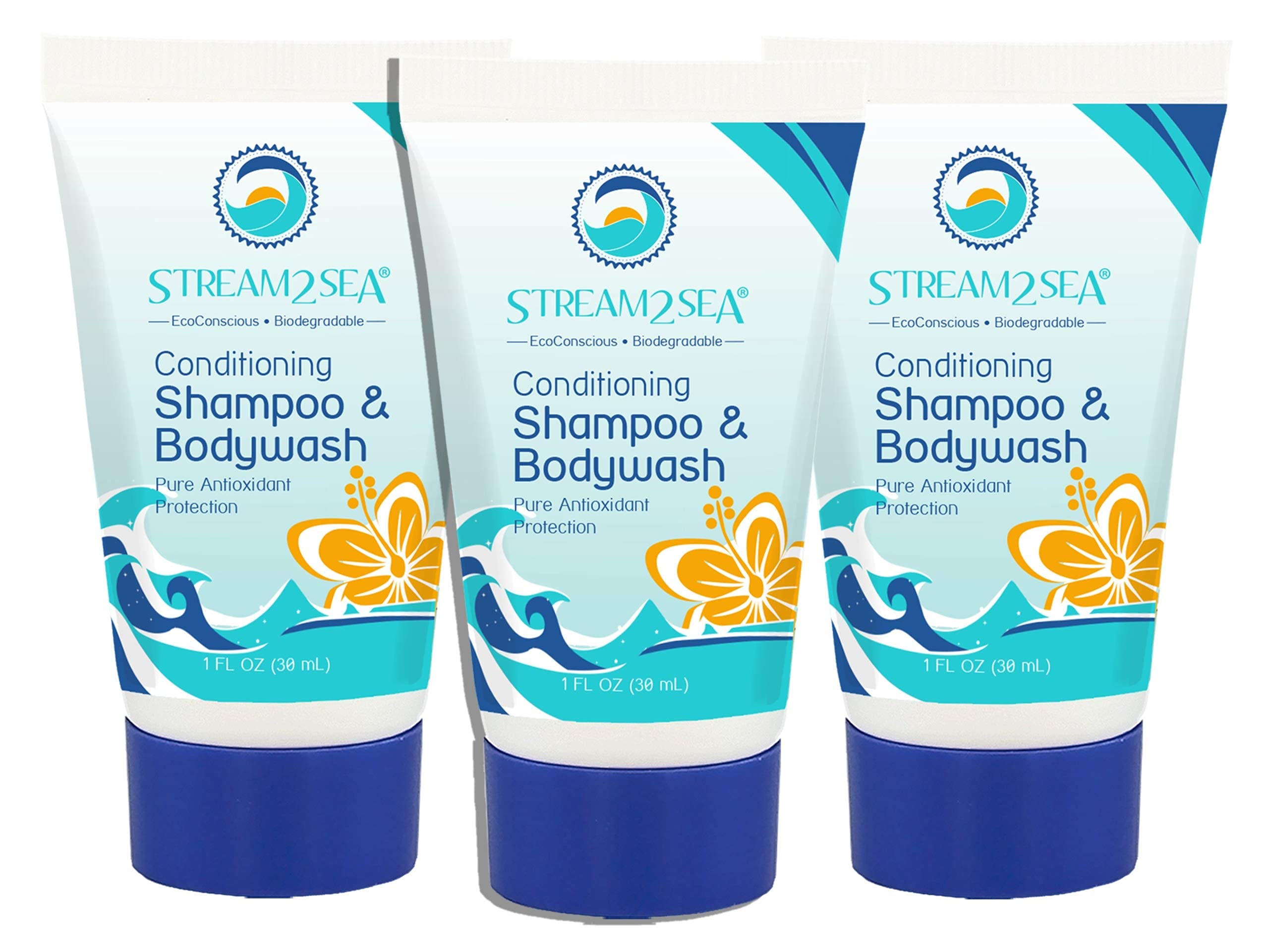 Stream2Sea 3-in-1 Conditioning Shampoo &amp; Body Wash - Reef Safe, All Natural &amp; Organic Camping Shampoo &amp; Liquid Soap - Skin &amp; Hair Care for Men &amp; Women - Sulfate &amp; Paraben Free (3-Pack Travel Size)