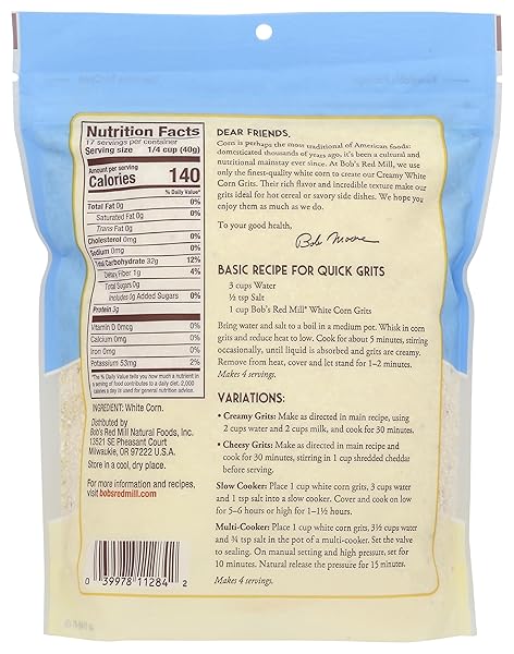 BOB’S RED MILL WHITE CORN GRITS, 24OZ (PACK OF 1) – VEGAN, KOSHER
