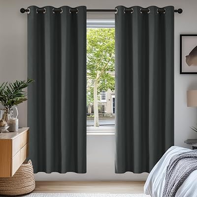 Deconovo Dark Grey Thermal Blackout Curtains 140x180 cm 2 Panels Ring Top