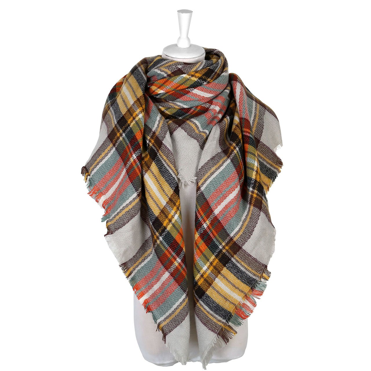 CHIC DIARY Women\'s Tassels Soft Plaid Tartan Scarf Pashmina Winter Large Blanket Wrap Shawl (#02-Yellow)