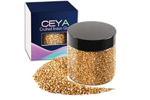 Ceya 10.6oz/ 300g Crushed Irregular Glass Gold Metallic Crystal Chips Broken Glass Glitter 2-4mm Craft Chunky Glitter for Nail Arts Epoxy Resin Mold Coasters Ornament Painting Geode Phone Case Jewelry