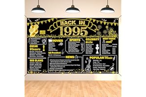 DARUNAXY 30th Birthday Black Gold Party Decoration, Back in 1995 Banner 30 Year Old Birthday Party Poster Supplies Vintage 1995 Backdrop Photography Background for Men & Women 30th Class Reunion Decor