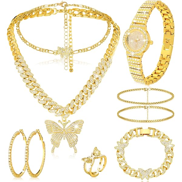 Dollar Sign Necklace - Hip Hop Iced Out Rhinestone Gold Chain For Men & Women, Adjustable Ring