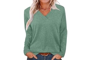 XIEERDUO Long Sleeve Shirts for Women V Neck Fall Tops Basic Tunic Tops Loose Fit Dressy 2025