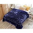 Hiyoko 11.5lbs Heavy Embossed Blanket Reversible - Thick Warm Plush Korean Mink No-Lints, Valentine’s San Marcos Fleece Blanket, Mexican Blankets for Adults 85" x 95" Blue/Navy