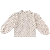 TIBE PINCESS Baby Girls Lace Sweater Toddler Cotton Knit Pullovers Kids Crochet Ruffle Lantern Sleeve Blouses Jumper Tops