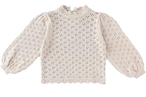 TIBE PINCESS Baby Girls Lace Sweater Toddler Cotton Knit Pullovers Kids Crochet Ruffle Lantern Sleeve Blouses Jumper Tops