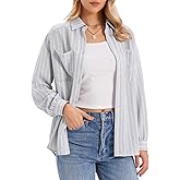 Allegra K Striped Button Down Shirt for Women Long Sleeve Casual Collared Work Blouses Tops