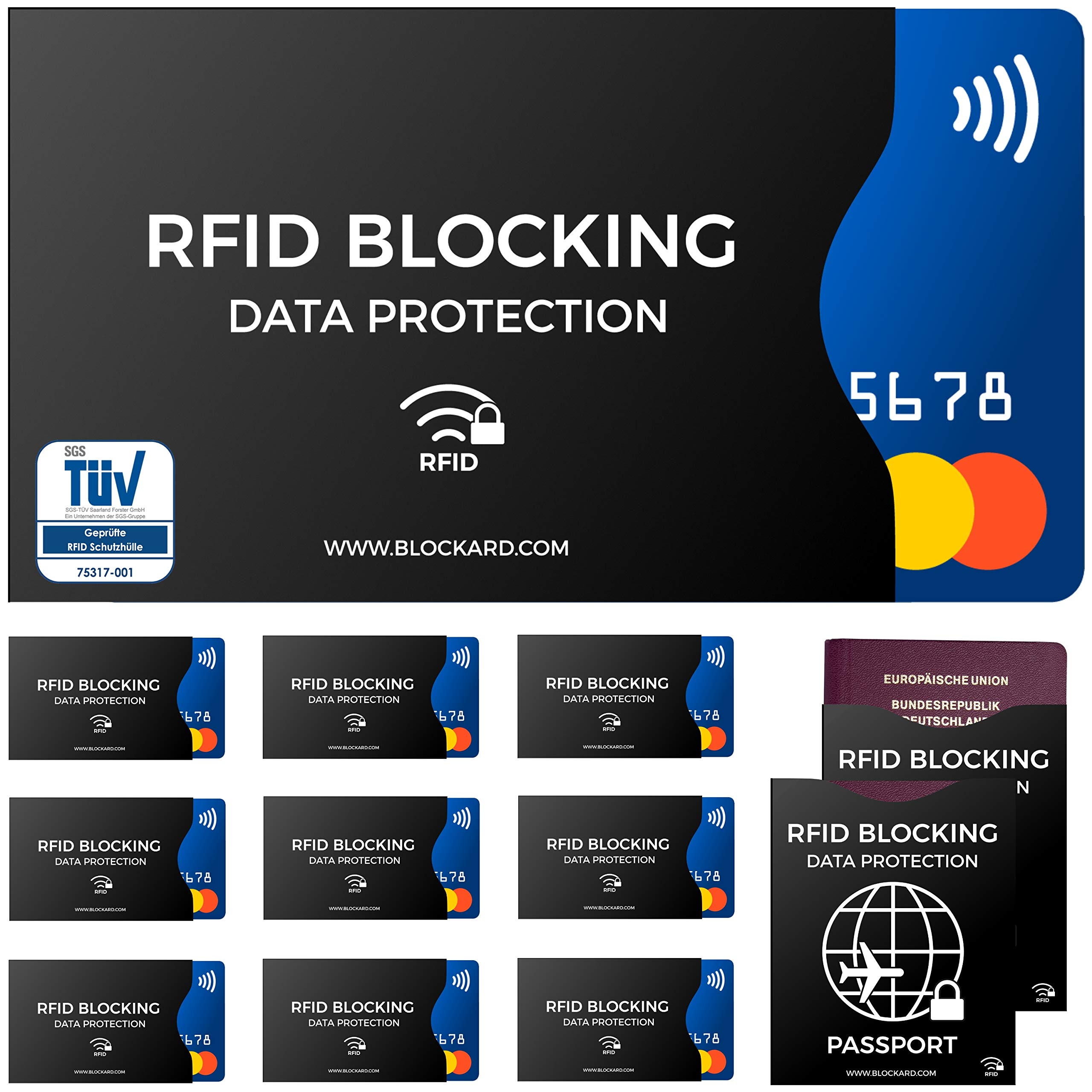 RFID Blocking NFC protection sleeve (12 pieces) for credit card, identity card, bank card, EU passport - 100% Protection for credit-cards against data skimming