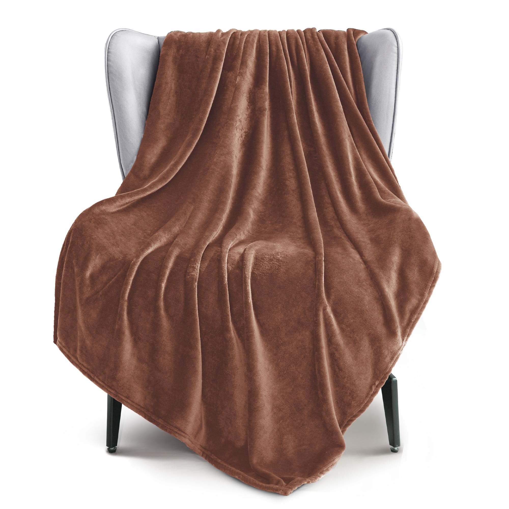 Exclusivo Mezcla Extra Large Fleece Throw Blanket for Couch, Sofa, 300GSM Super Soft and Warm Blankets, Brown Throw All Season Use, Cozy, Plush, Lightweight, 127x178 CM