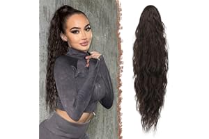 FESHFEN Long Ponytail Extensions, Drawstring Clip in Curly Wavy Hairpieces Synthetic Ponytails Hair Piece Pony Tail Extension