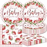 40pcs Strawberry Birthday Decorations Fruit Paper Plates Napkins for Summer Sweet One 1st Baby Shower Berry First Strawberry Themed Party Supplies,,Suitable for 20 Guests