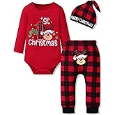Menglang Baby Boy Christmas Outfit Newborn Letter Print Long Sleeve Romper Top + Pants + Hat Infant Christmas Clothes Sets