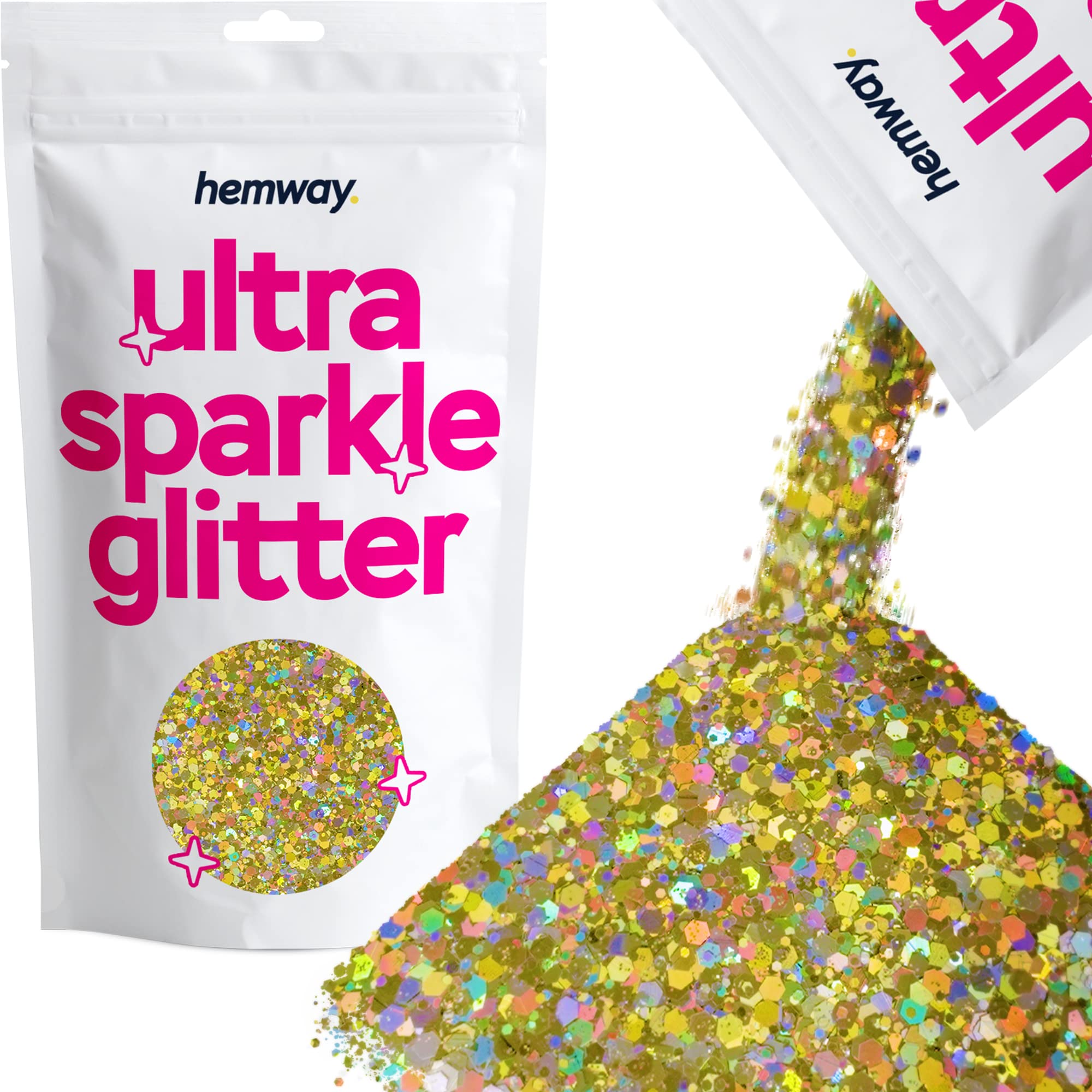 Hemway Ultra Sparkle Glitter Gold Holographic Mix 100g Mixed | Glitter for Arts & Craft, Makeup, Nail Art, Crafting, Card Making, Sparkle Decoration
