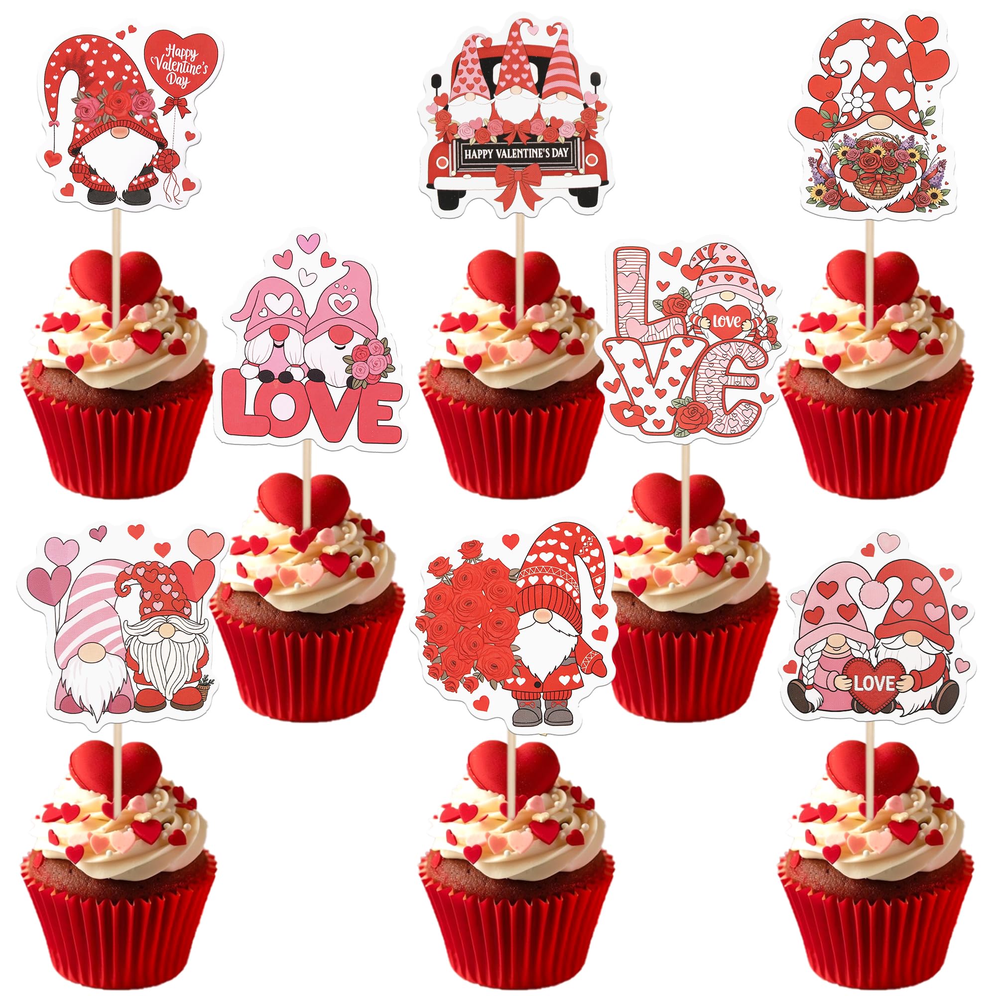 SYKYCTCY 40 Pack Happy Valentine's Day Cupcake Toppers Sweet Love Santa Claus Cupcake Picks Decoration for Valentine's Day Anniversary Wedding Birthday Party Cake Decorations Supplies