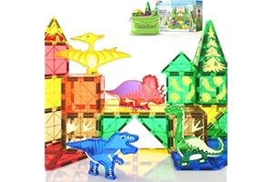 Coodoo Dinosaur Toys Magnetic Tiles - Magnet Building Blocks for Toddler Kids Toys STEM Sensory Outdoor Toy for 3+ Year Old Boys and Girls, Dinosaur World Creative Games Kids
