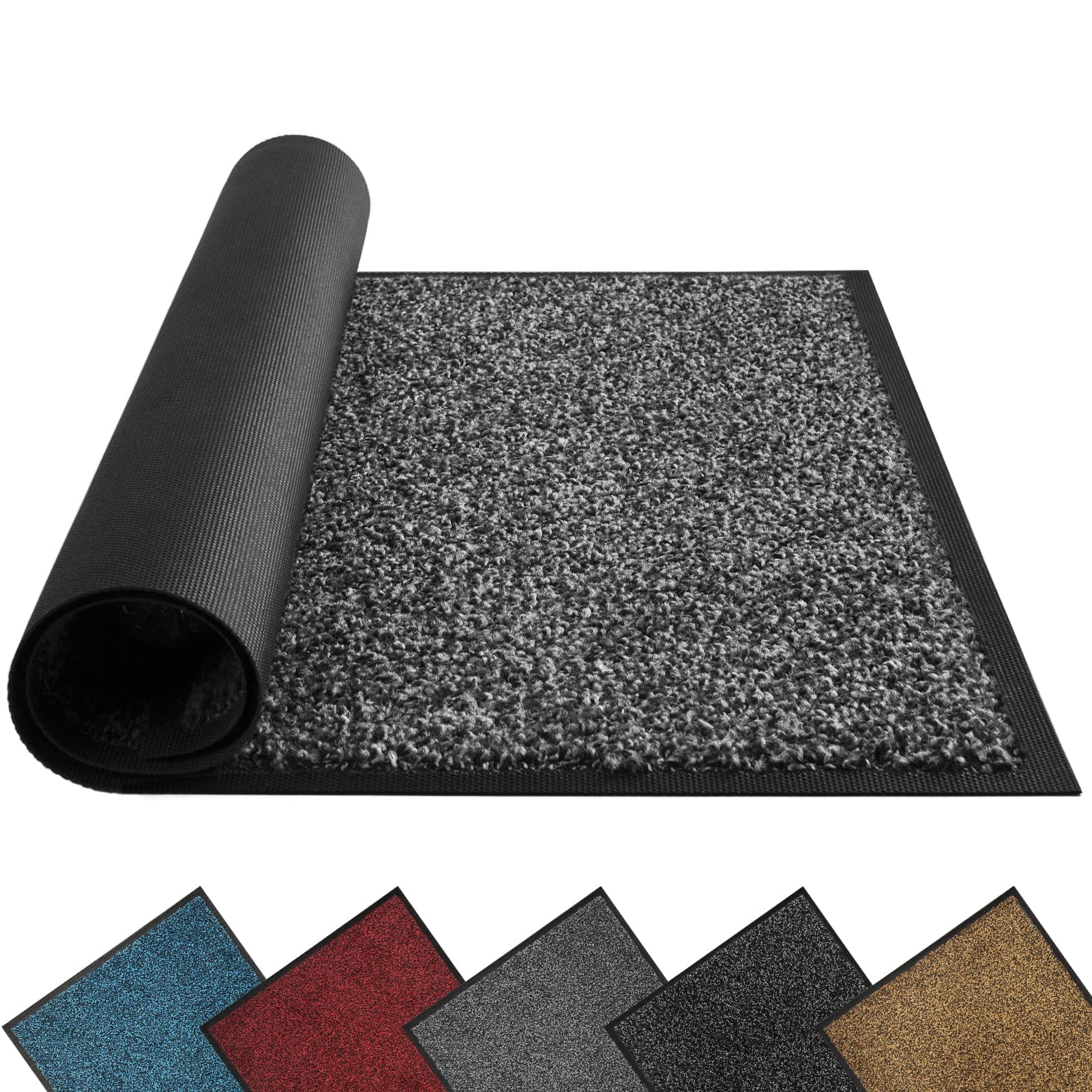 Mibao Door Mats Indoor and Outdoor, Doormat 58 x 180 Cm Black Grey, Washable Door Matts Indoor, Heavy Duty Non-slip Entrance Mat, Shoes Scraper, Super Absorbent Front Door Mat Carpet