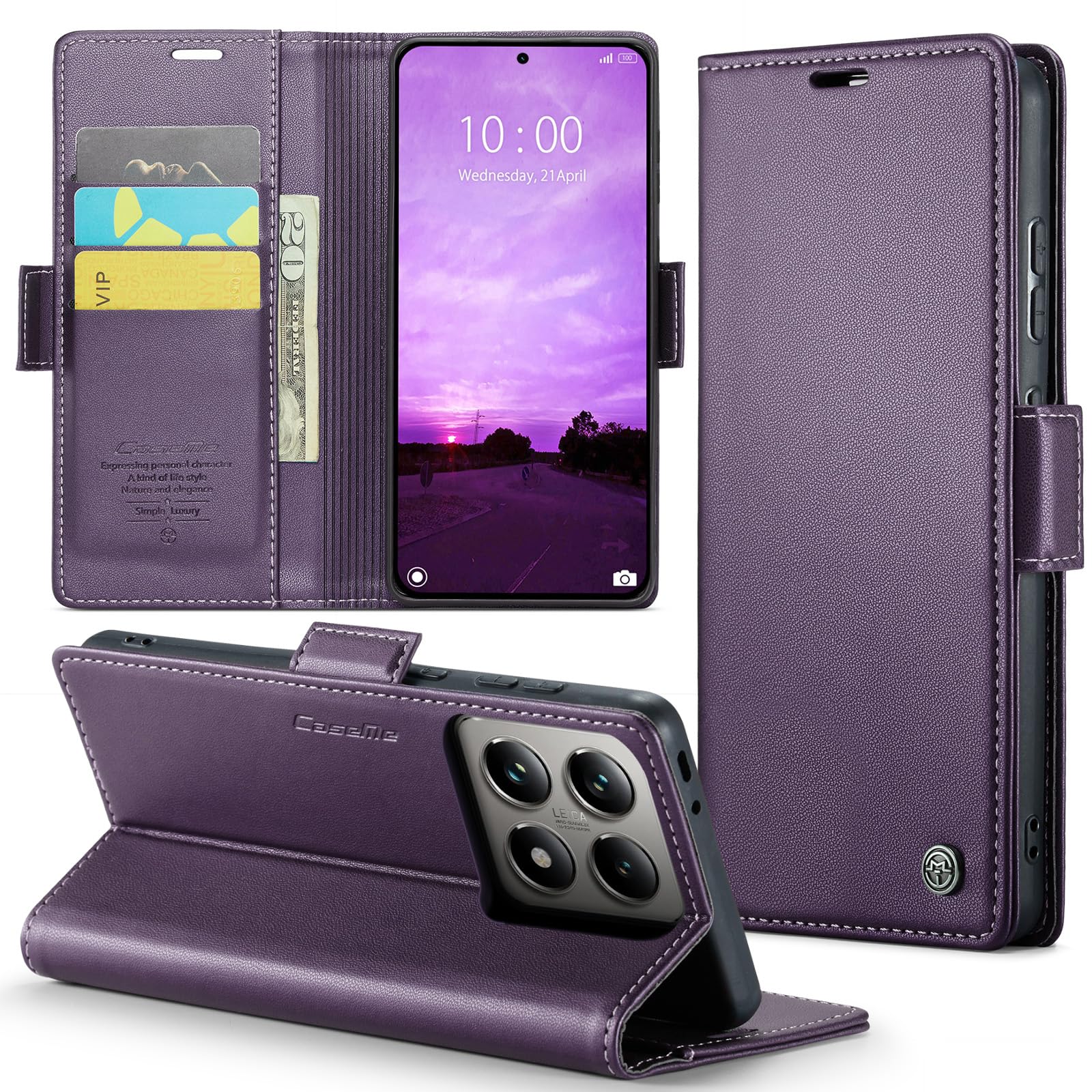 Phernykas for Xiaomi 14T Wallet Case with Card Holder, Kickstand RFID Blocking Magnetic Closure Shockproof Protective PU Leather Case for Xiaomi 14T Flip Case Wallet - Purple — image 1
