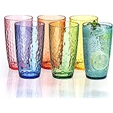 MIYOPESI 20oz Coloful Acrylic Glasses Drinkware (Set of 6), Hammered Design Shatter-Proof Plastic Cups, Reusable Plastic Large Drinking Tumblers, Stackable, BPA-Free, Dishwasher-Safe