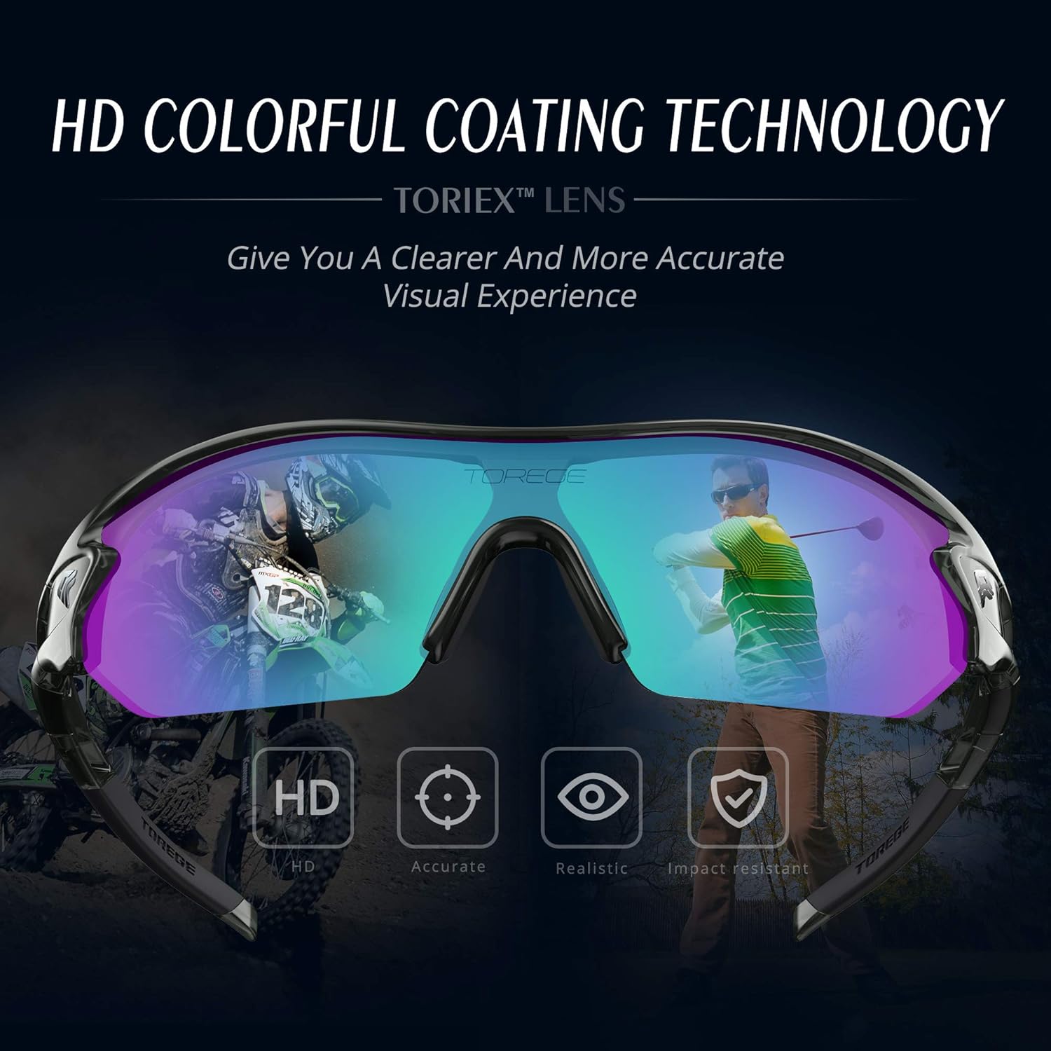TOREGE Polarized Sports Sunglasses with 5 Interchangeable Lenes for Men Women Cycling Running Driving Fishing Golf Baseball Glasses TR002 (Black&Ice Blue Lens): Clothing