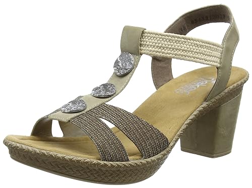 Rieker 66573 Women Open Toe Damen Offene Sandalen mit Blockabsatz